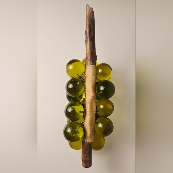 Vintage Green Glass Grape Cluster Sculpture on Wood Stem 13.5” - Picture 12 of 15